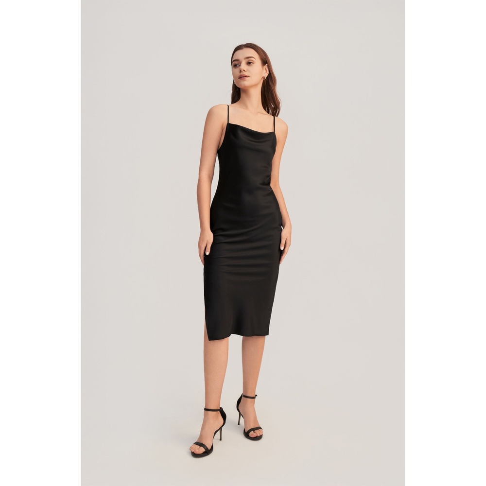LILYSILK Silk Slip Dress XS Black Cowl Neck Midi Cocktail LBD Elegant Cocktail‎